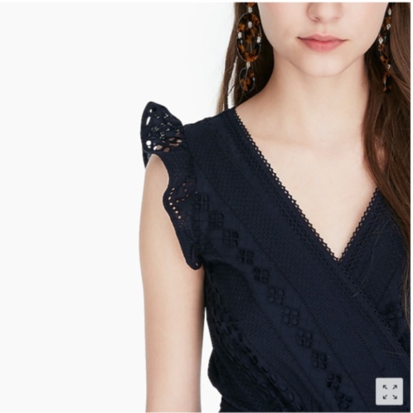 J.Crew Lace Crochet Midi Dress A-skirt Wrap Belted Navy Sz. XS ALL OVER EYELET - Picture 15 of 16